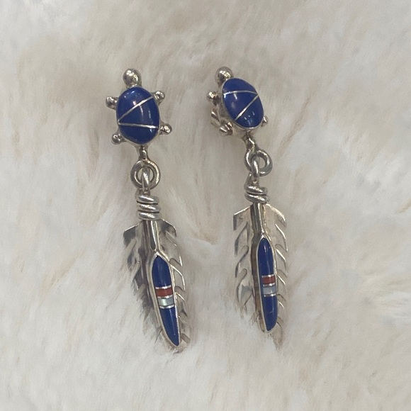 Vintage America Jewelry - Lapis Turtle Earrings